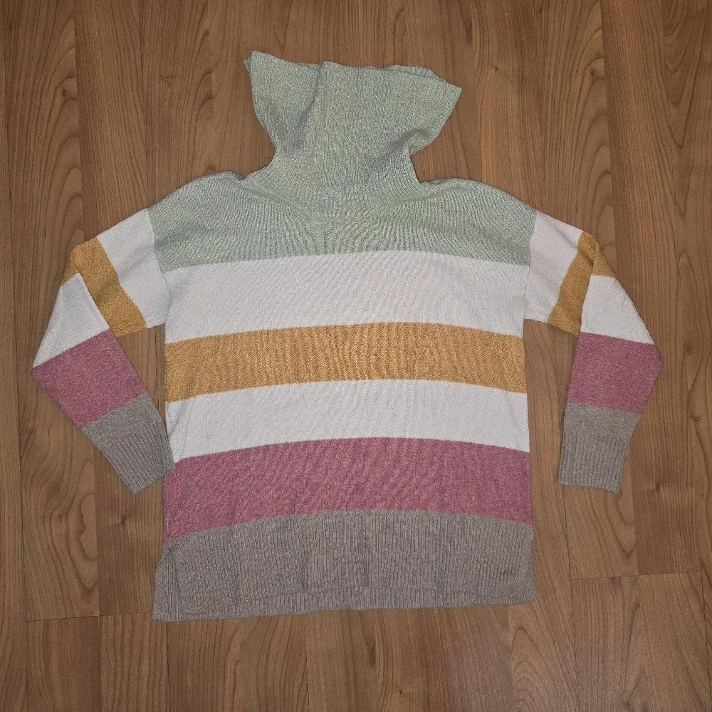 Knit Sweater Green White Crewneck Pullover Med- Large